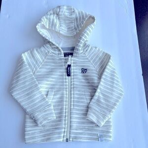 DKNY 12 Month Boys Grey Striped Full-Zip Hooded Sweatshirt
